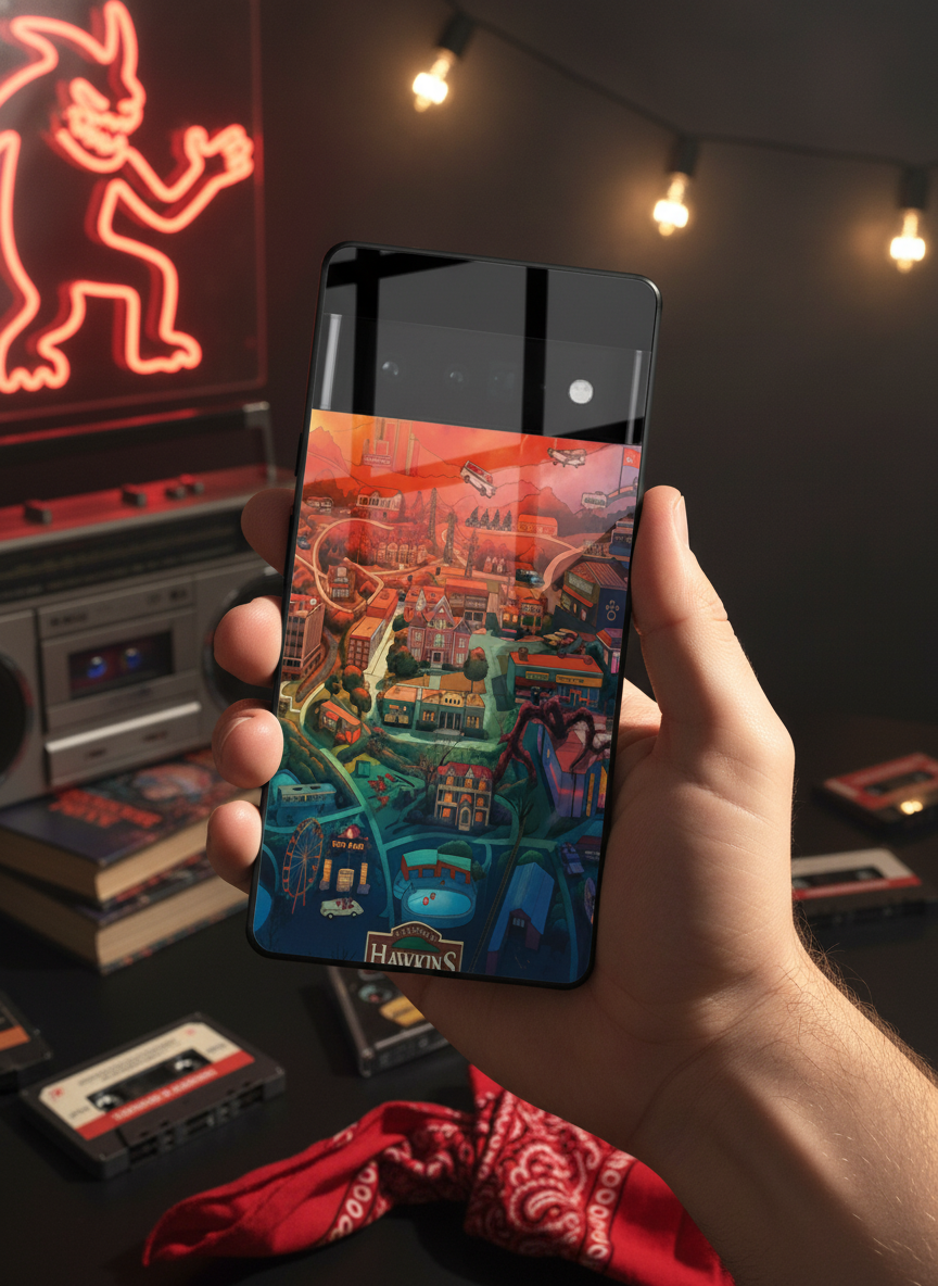 STRANGER THINGS- Hawkins Cinematic Map Premium Glass Back Cover For Google Pixel 7,8,9,10 Series