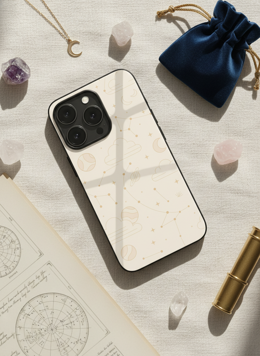 Celestial Love Premium Glass Back Cover For iPhone 11-17 Models