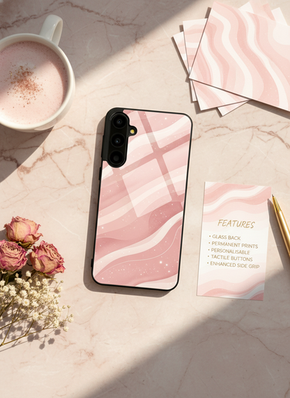 Rose Wave Premium Glass Back Cover For Galaxy S, A, M & F Series