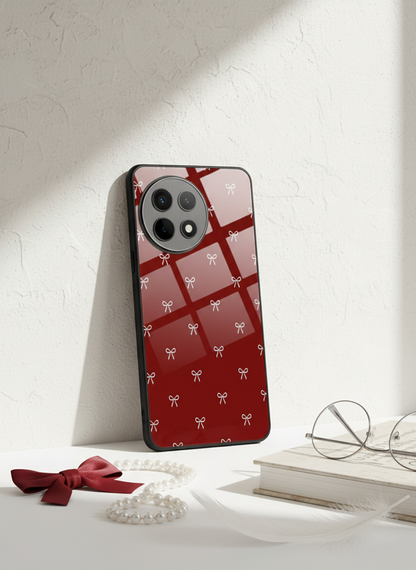 Red Bow Beaut Premium Glass Back Cover For One Plus 13, 12, 11, 10, Nord Series