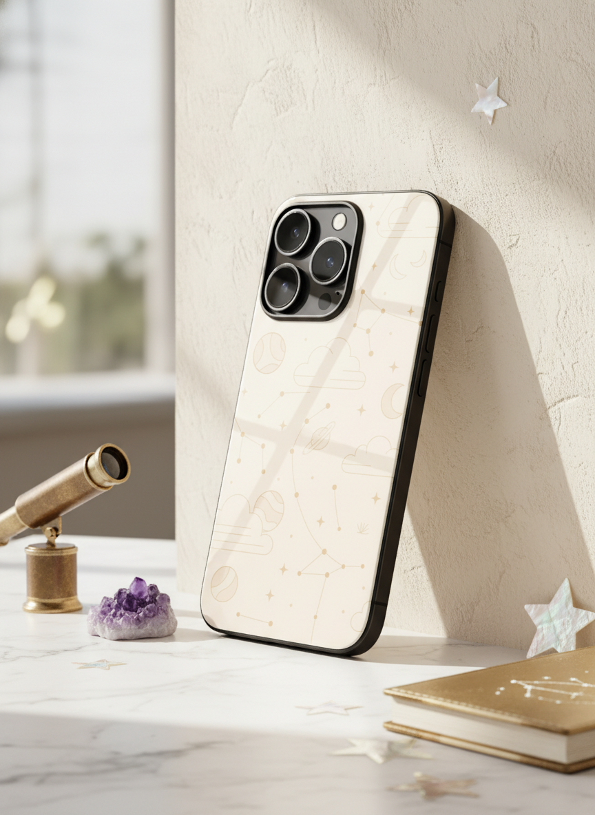 Celestial Love Premium Glass Back Cover For iPhone 11-17 Models