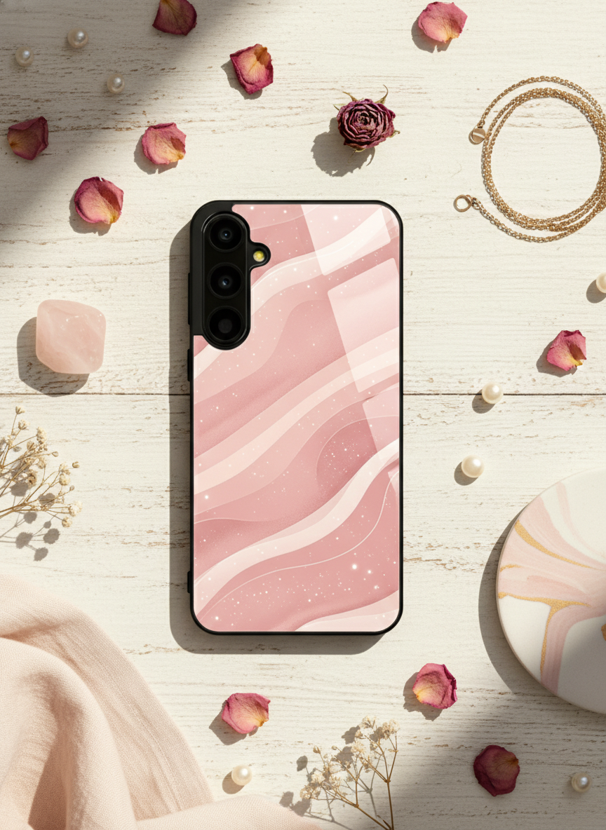 Rose Wave Premium Glass Back Cover For Galaxy S, A, M & F Series
