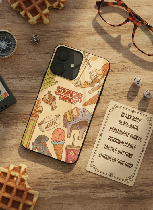 STRANGER THINGS- Stranger Things Doodle Art Premium Glass Back Cover For iPhone 11-17 Models