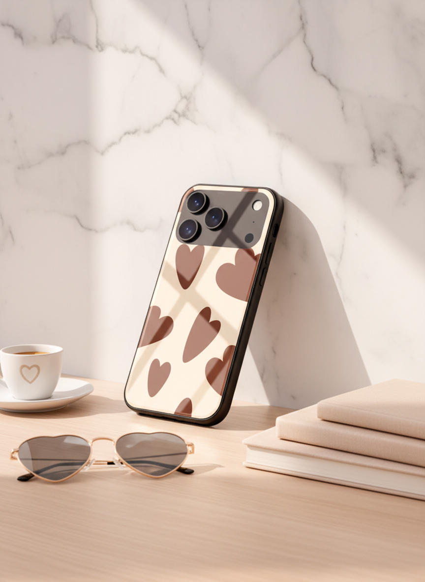 Chocolate Hearts Premium Glass Back Cover For iPhone 11-17 Models