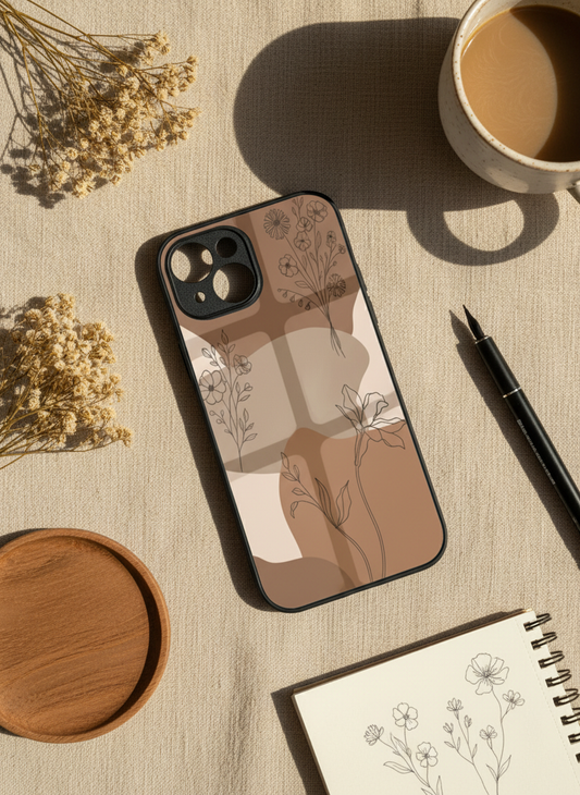 Earthy Petals Premium Glass Back Cover For iPhone 11-17 Models