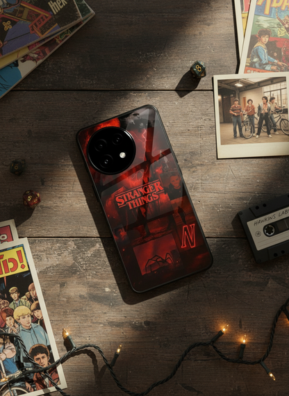STRANGER THINGS- Red Realm Edit Premium Glass Back Cover For One Plus 13, 12, 11, 10, Nord Series