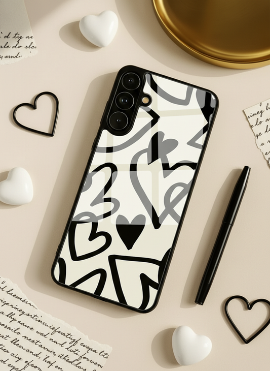 Black Heart Beut Premium Glass Back Cover For Galaxy S, A, M & F Series