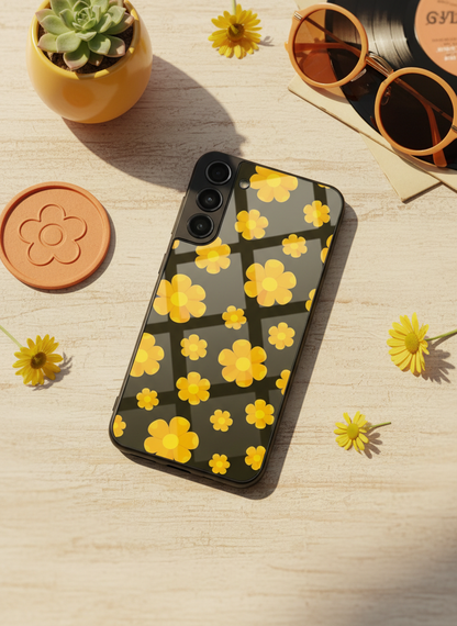 Daisy Yellow Premium Glass Back Cover For Galaxy S, A, M & F Series