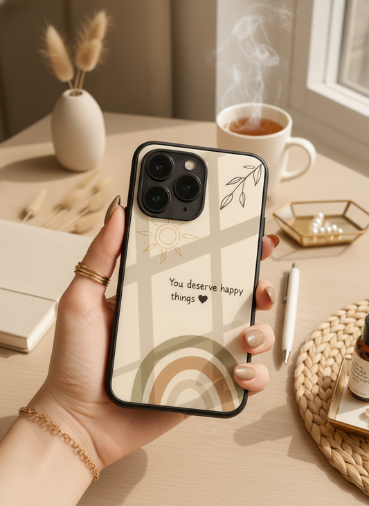 Happy Things Premium Glass Back Cover For iPhone 11-17 Models