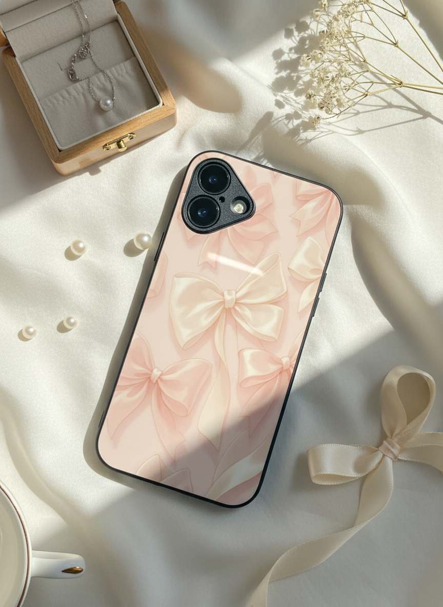 Silky Bows Sketch Premium Glass Back Cover For iPhone 11-17 Models