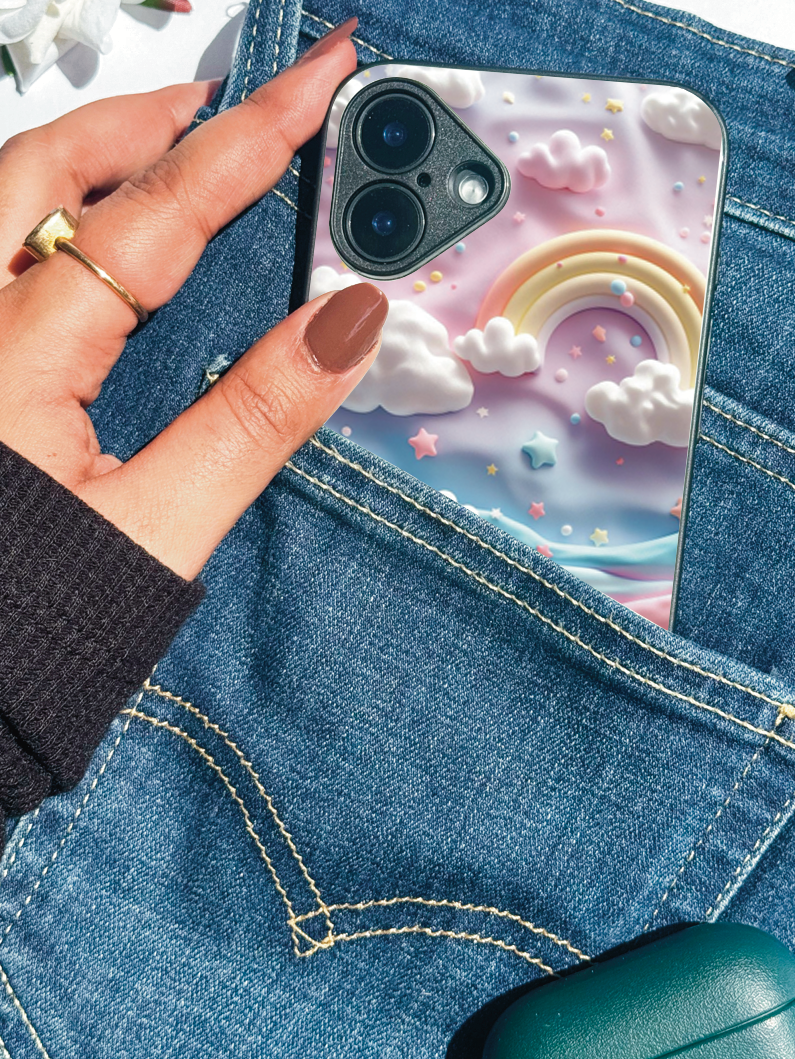 Whimsy Cloud Premium Glass Back Cover For iPhone 11,12,13,14,15,16,17 Models The Case & Co