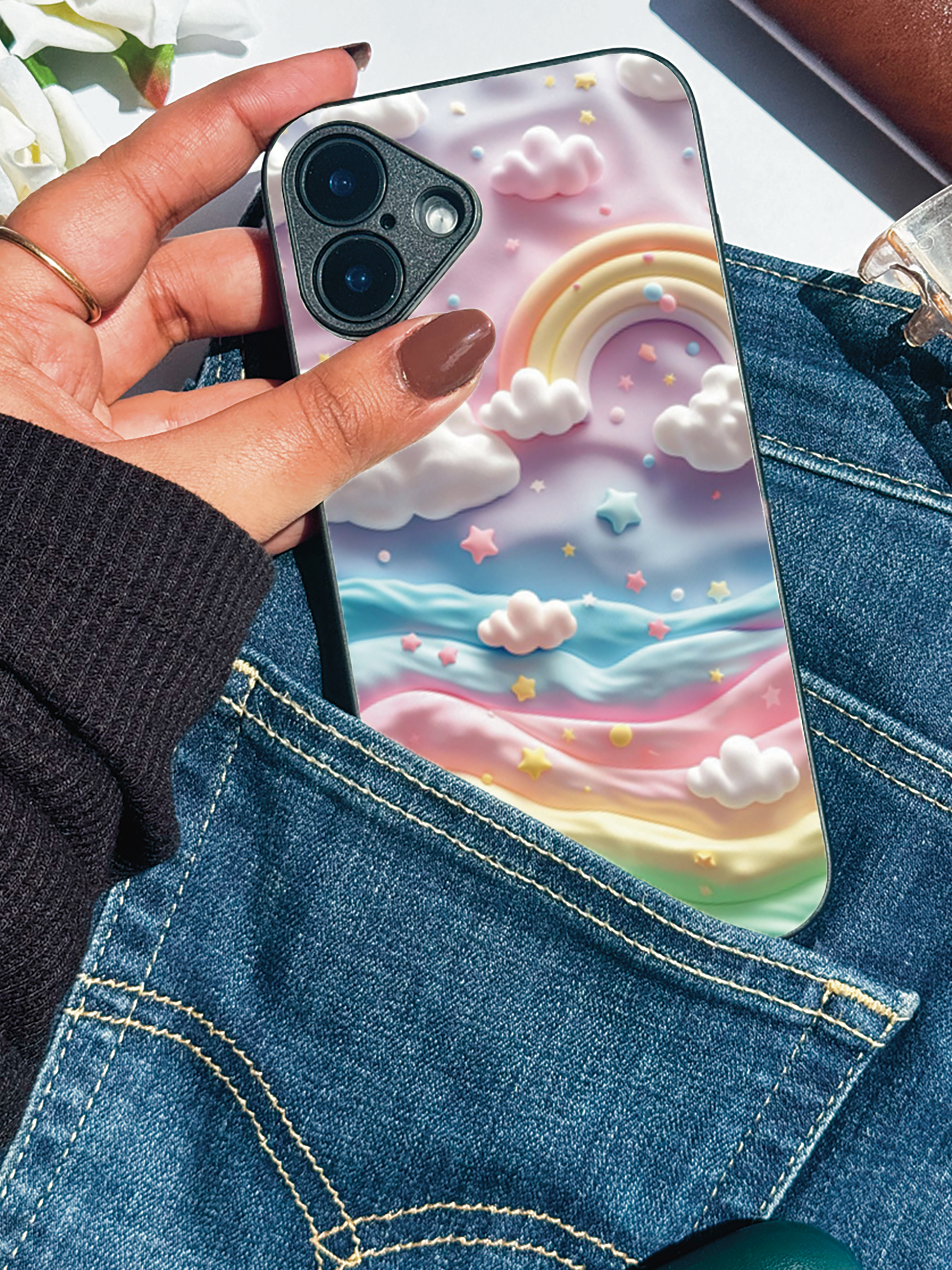 Whimsy Cloud Premium Glass Back Cover For iPhone 11,12,13,14,15,16,17 Models The Case & Co