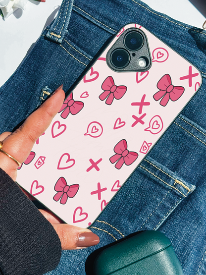 XOXO Bows Premium Glass Back Cover For iPhone 11,12,13,14,15,16,17 Models The Case & Co